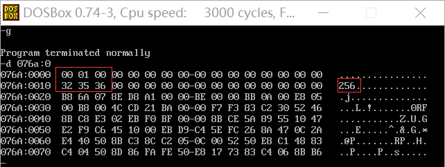 256转成字符串,100H = 256B